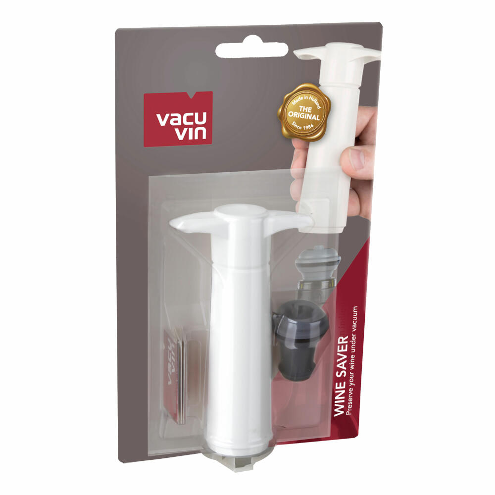 Vacu Vin Wine Pump White with Stopper, Wine Saver, Vacuum Pump, Plastic, Stainless Steel, White, Gray, 08542606