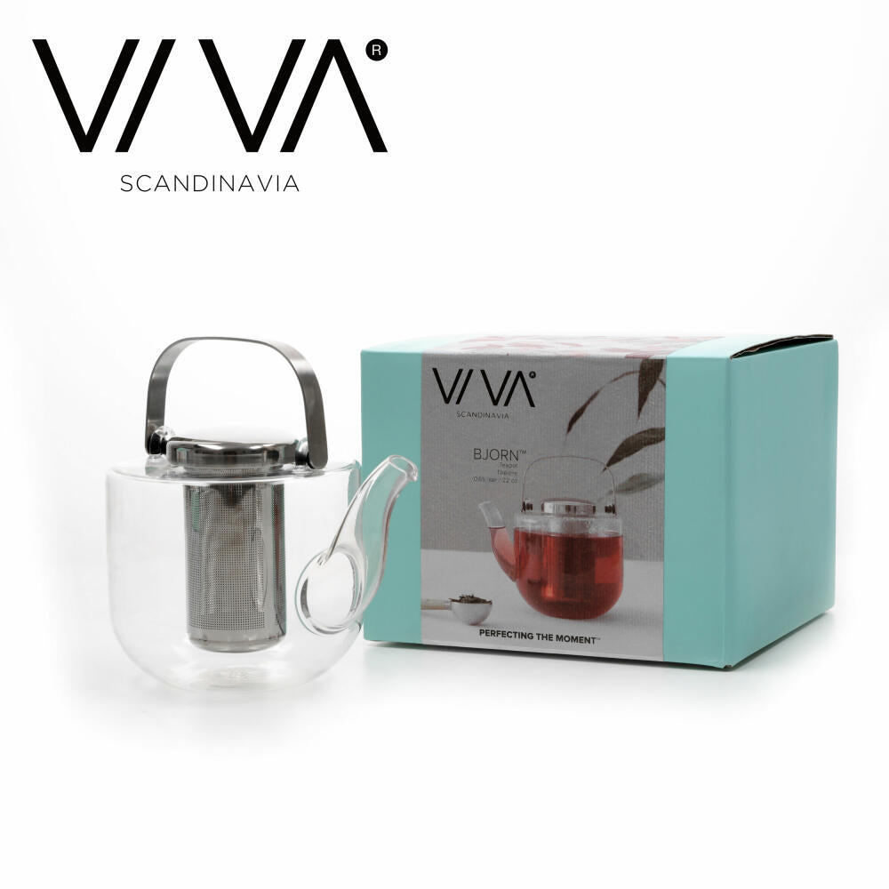 VIVA Bjorn glass teapot with strainer insert, glass jug, tea pot, borosilicate glass, 650 ml, V34301