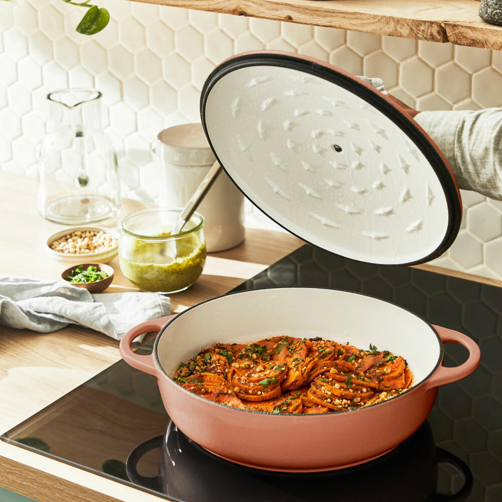Tefal Lov Servierpfanne, Schmorpfanne, Sauteuse, Induktionsgeeignet, Gusseisen, Terracotta Orange, Ø 28 cm, E26072