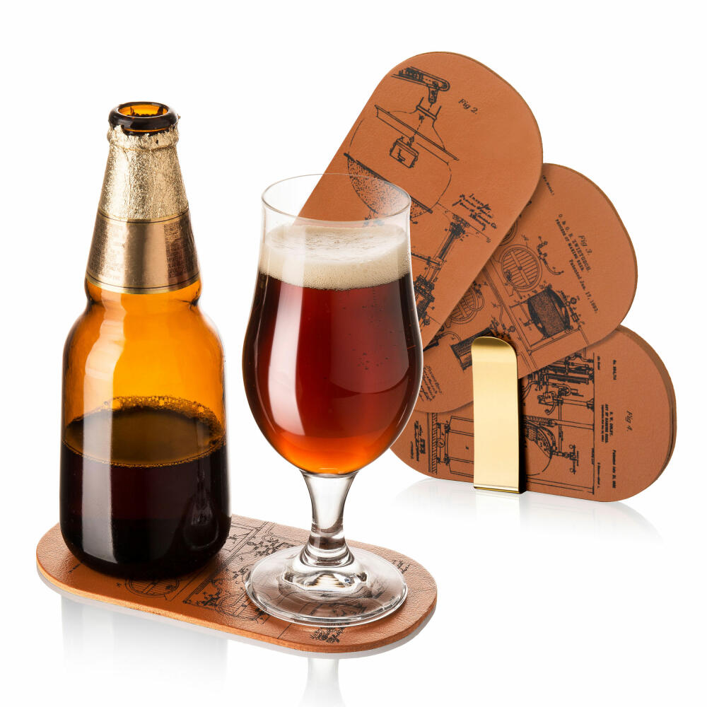 Vacu Vin 2-fold coaster for bottle and glass, set of 6, coaster, drinks mat, pressed leather, brown, 18555606