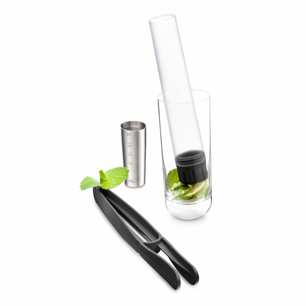 Vacu Vin cocktail and bar set 3-piece, bar cutlery, tongs, muddler, bar measure, jigger, plastic, stainless steel, multicolored, 7850360