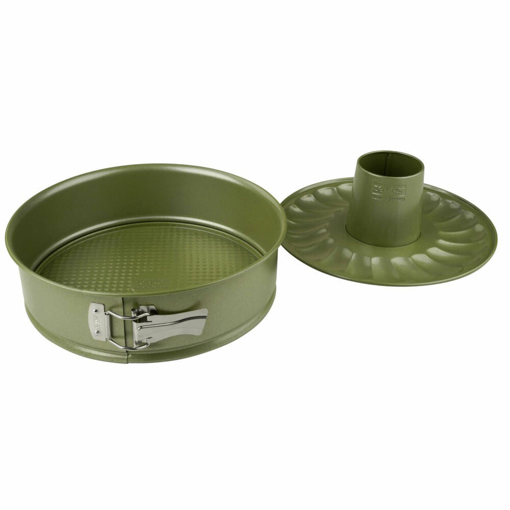 Zenker Springform Green Vision mit Flach- und Rohrboden, Backform, Kuchenform, Stahlblech, Sparkling Green, 26 cm, 7453