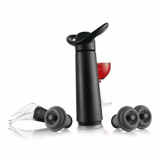 Vacu Vin wine pump Concerto with 3 stoppers and pourer, wine saver, vacuum pump, plastic, stainless steel, black, gray, 09876606