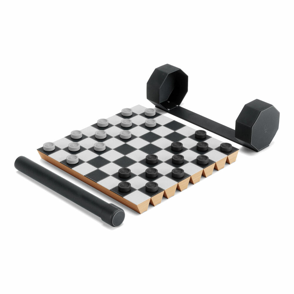 Umbra Rolz Spieleset Schach und Dame, Brettspiel, Reisespiel, mit kompakter Aufbewahrungsbox, Buche, 1016814-040