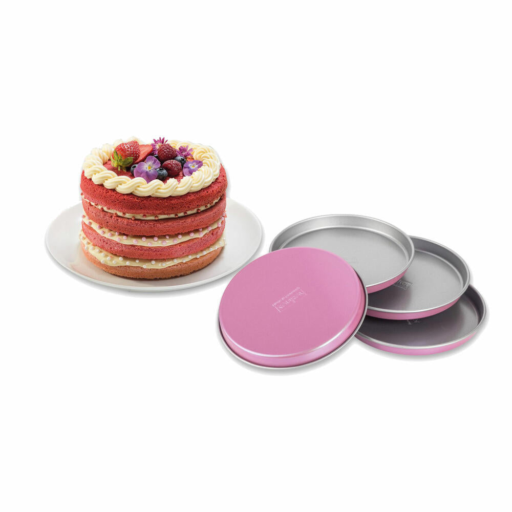 Zenker Creative Studio Schichtkuchen-Set, 4er Set, Kuchenblech, Backform, Kuchenform, Ilag Special, Grau / Twist Effekt Frozen Rose, Ø 17 cm, 7470