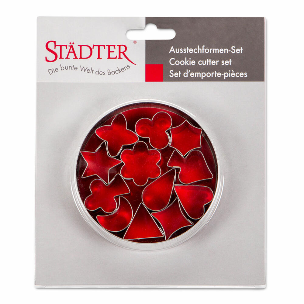 Städter cookie cutter 12 motifs set, 12 pcs., cookie cutter, cookie mold, biscuit, cookies, tinplate, 3 cm, 023154