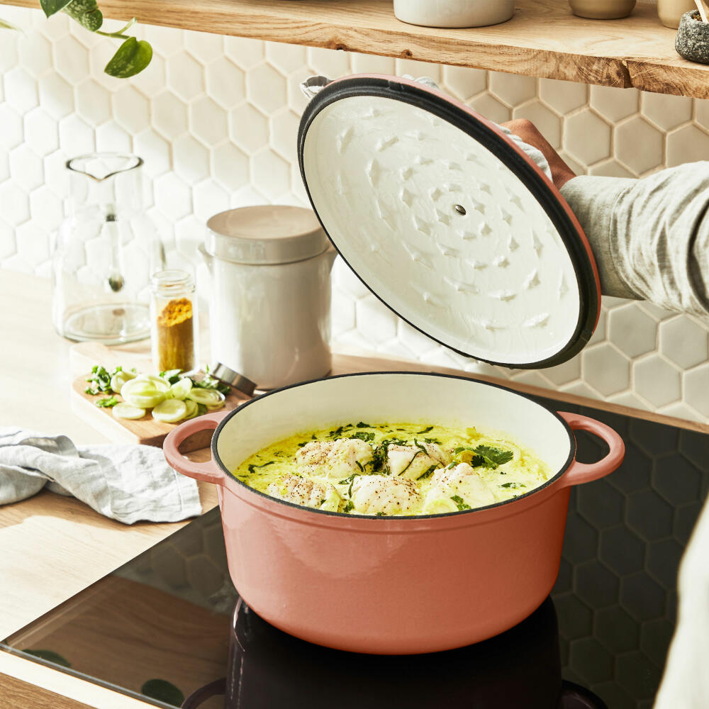 Tefal Lov Kochtopf, Gusseisentopf, Topf, Schmortopf, Induktionsgeeignet, Gusseisen, Terracotta Orange, Ø 25 cm, E26004