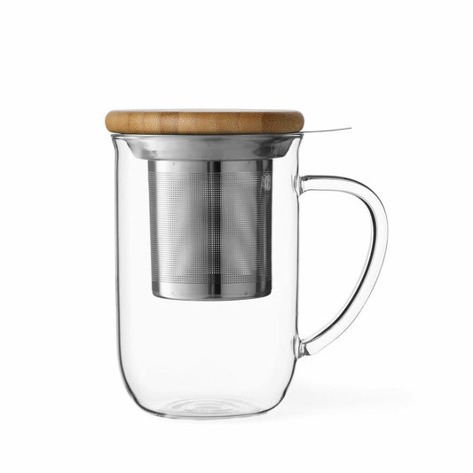VIVA Minima glass mug Balance with wooden lid, tea mug, cup, borosilicate glass, 500 ml, V71400