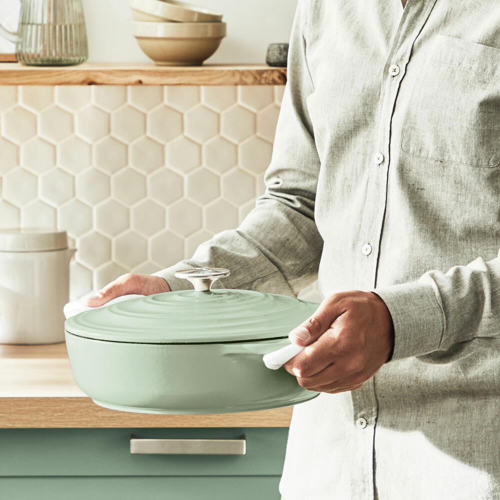 Tefal Lov Servierpfanne, Schmorpfanne, Sauteuse, Induktionsgeeignet, Gusseisen, Hellgrün, Ø 28 cm, E25872