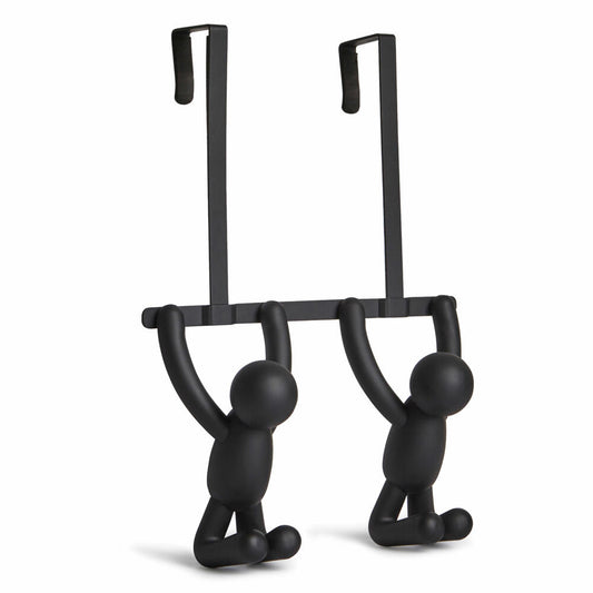 Umbra Buddy Türgarderobe mit Doppelhaken, Garderobehaken, Kleider Haken, Plastik, Schwarz, 32 cm, 1004260-040