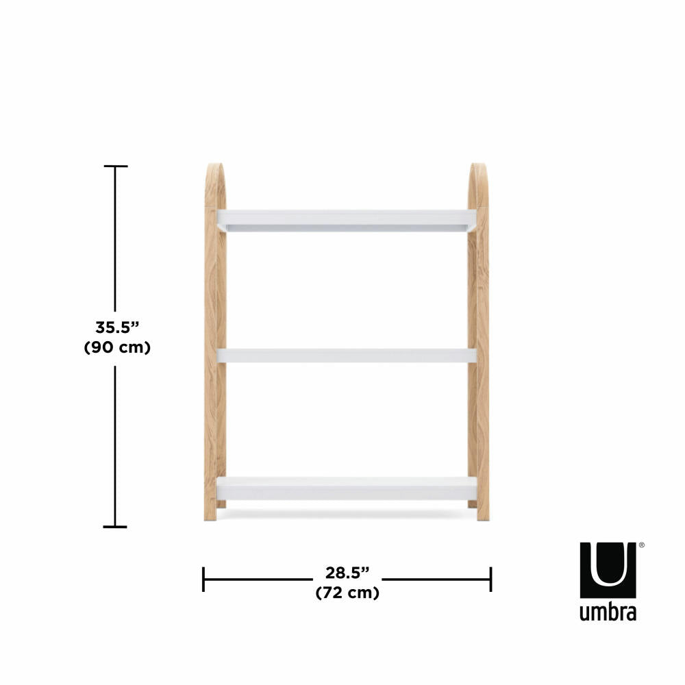 Umbra Regal Bellwood, Standregal, freistehend mit 3 Ablagen, Pappelholz, Weiß / Natur, 90 cm, 1016838-668