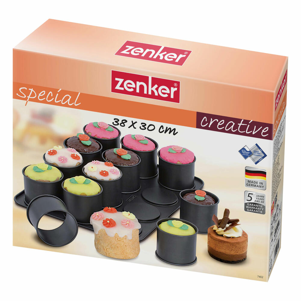 Zenker Special Creative Törtchen-Backblech Mini, Backblech, Backform, Kuchenform, für 12 Törtchen, Antihaft Classic, Schwarz, L 38 cm, 7402