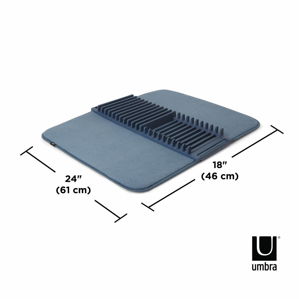 Umbra Geschirr-Abtropfgestell Udry mit Abtropfmatte, Trockenständer, Polypropylen, Polyester, Denim Blau, 46 x 61 cm, 330720-1191