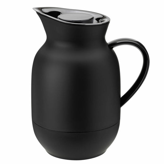 Stelton Isolierkanne Amphora für Kaffee, Kaffeekanne mit Glaseinsatz, Thermokanne, Kunststoff, Soft Black, 1 Liter, 221-1