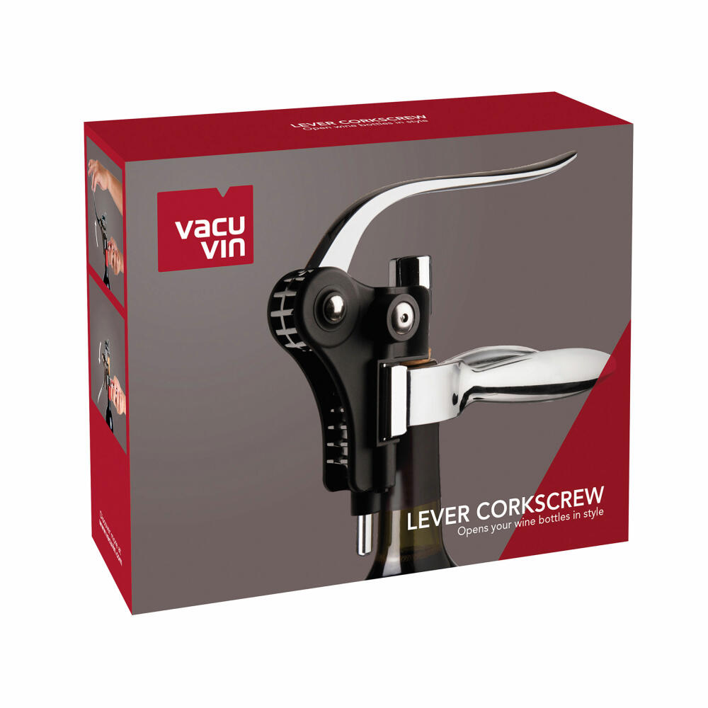 Vacu Vin lever corkscrew horizontal, lever corkscrew, wine opener, bottle opener, black, 66514606