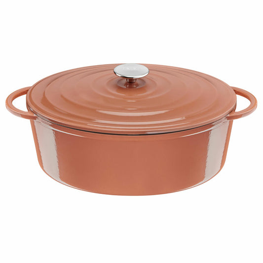 Tefal Lov Oval Roasting Pan, Stew Pot, Cooking Pot, Induction Suitable, Cast Iron, Terracotta Orange, 34 cm, E26006