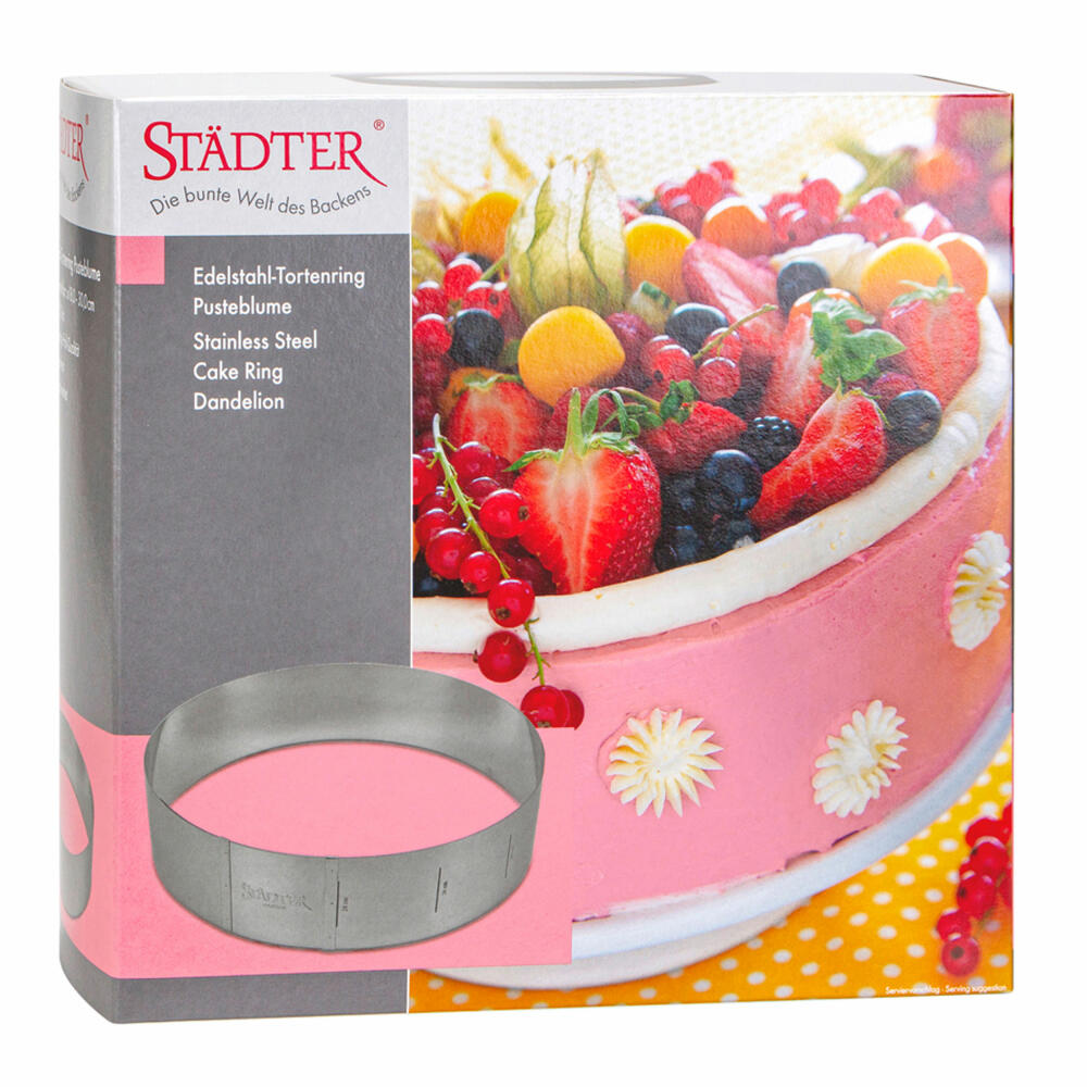 Städter cake ring dandelion, adjustable, baking ring, baking frame, baking pan, baking rim, stainless steel, Ø 18 - 30 cm / H 10 cm, 490048