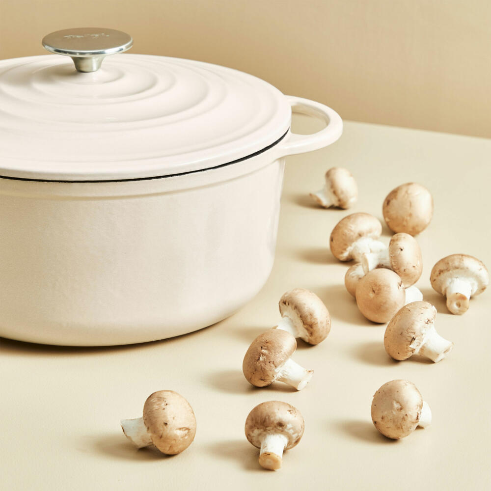 Tefal Lov Ovaler Bräter, Schmortopf, Kochtopf, Induktionsgeeignet, Gusseisen, Beige, 34 cm, E25906