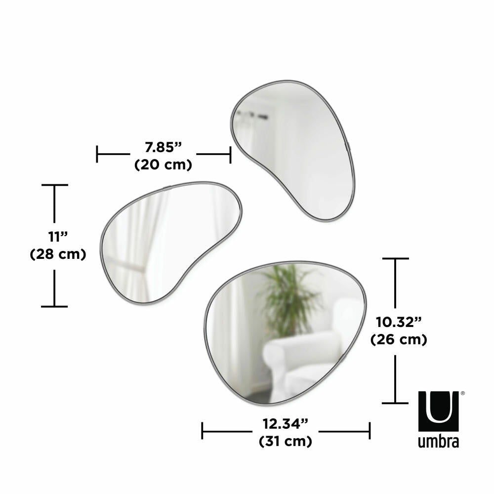 Umbra Wandspiegel 3er-Set Hubba Pebble, Spiegelglas, Titan, 1018566-378