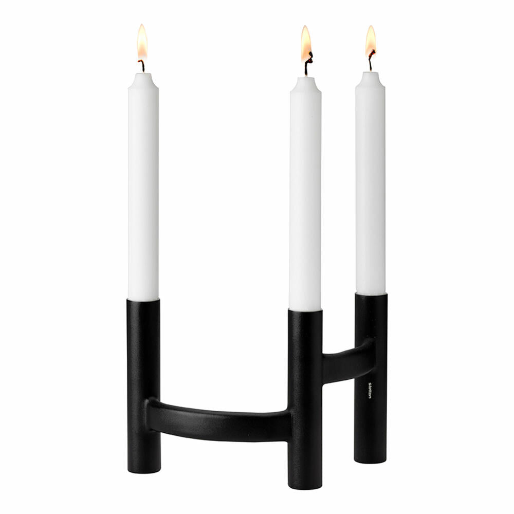 Stelton Kerzenständer Ora dreiarmig, Kerzenleuchter, Kerzenhalter, Edelstahl pulverbeschichtet, Black, 110