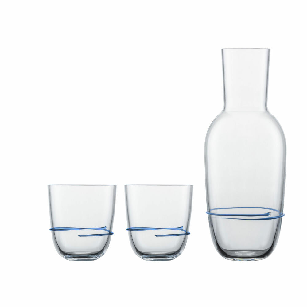 Zwiesel Glas Handmade Drinks Set Aura Blue 3-piece, Carafe + 2 Cups, 750 ml, 121694