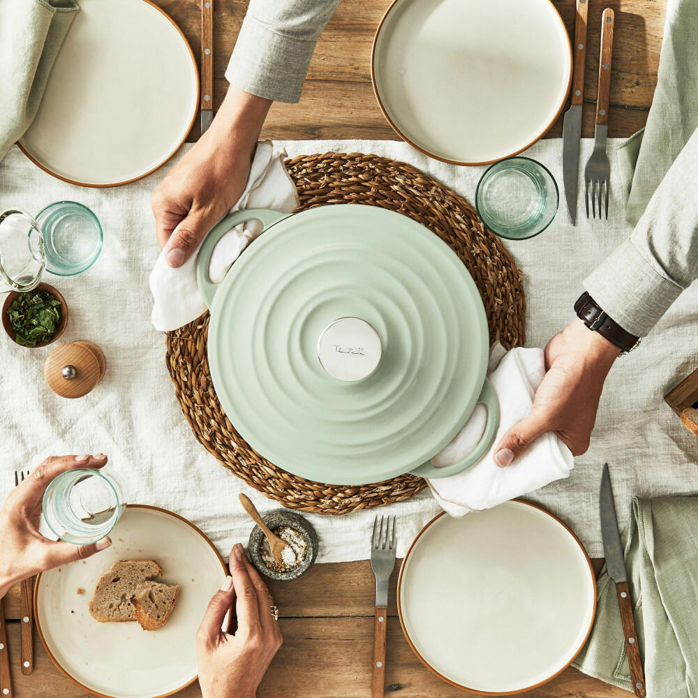 Tefal Lov Kochtopf, Gusseisentopf, Topf, Schmortopf, Induktionsgeeignet, Gusseisen, Hellgrün, Ø 25 cm, E25804