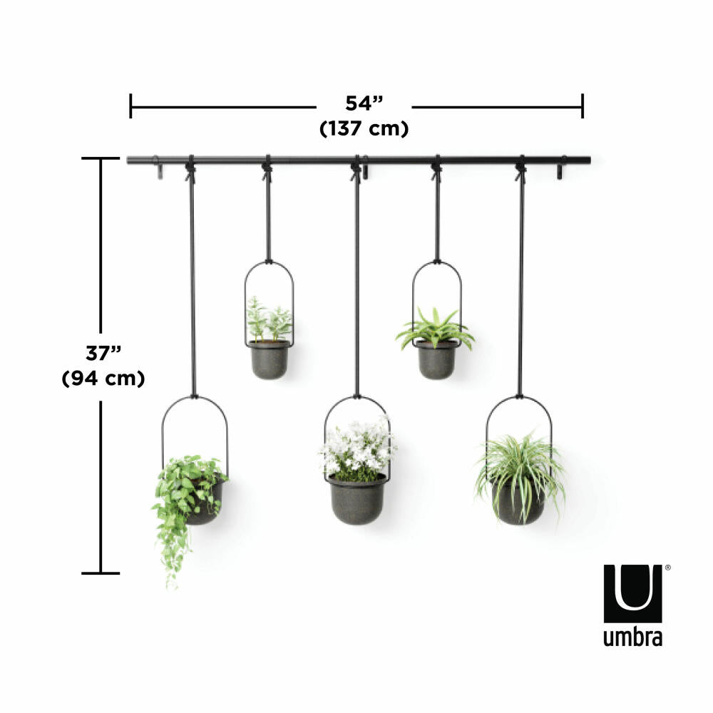 Umbra Vase Triflora 5er-Set, Hängeblumentopf, Wandvase, Blumenampel, Stahl, Schwarz, 1018086-040