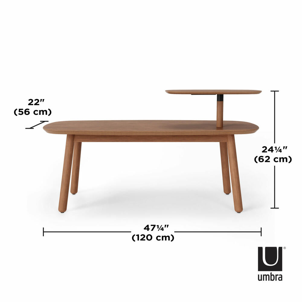 Umbra Couchtisch Swivo, Coffee Table, Wohnzimmertisch, Birkenholz, Helle Walnuss, 120 x 56 x 62 cm, 1016836-1055