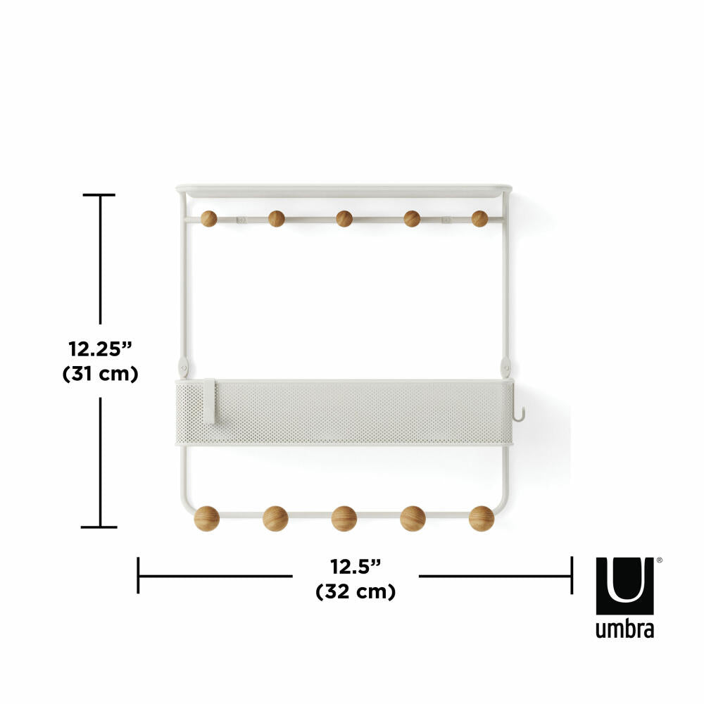 Umbra Estique Wandorganizer mit 10 Haken, Hakenleiste mit Ablage, Stahl, Weiß, 1018030-660