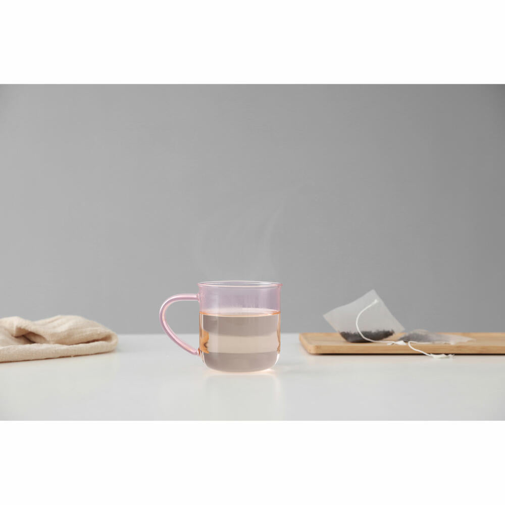 VIVA Minima Coloured Glass Cup Eva, Cup, Tea Cup, Coffee Cup, Glass, Pink, 400 ml, V83049