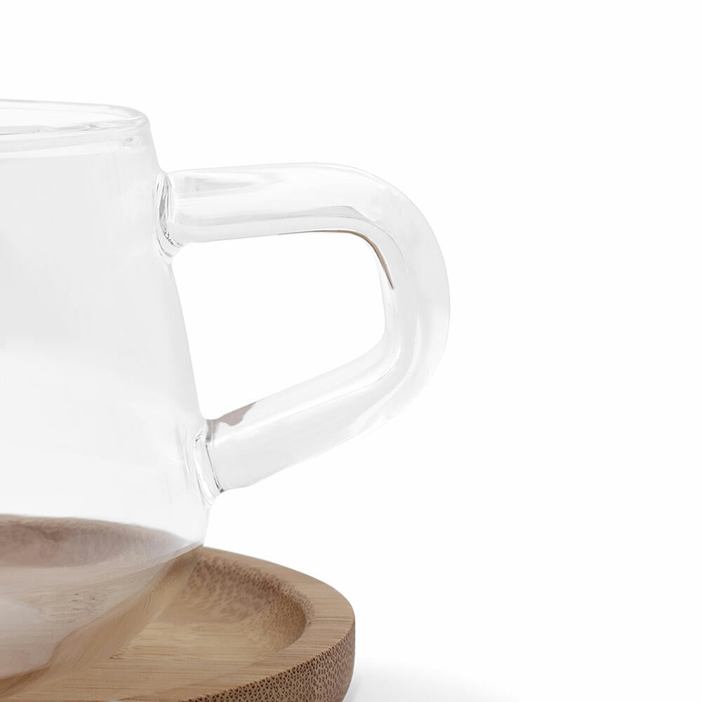 VIVA Classic Glastasse mit Untersetzer, Teetasse, Tasse, Borosilikatglas / Holz, 250 ml, V75800