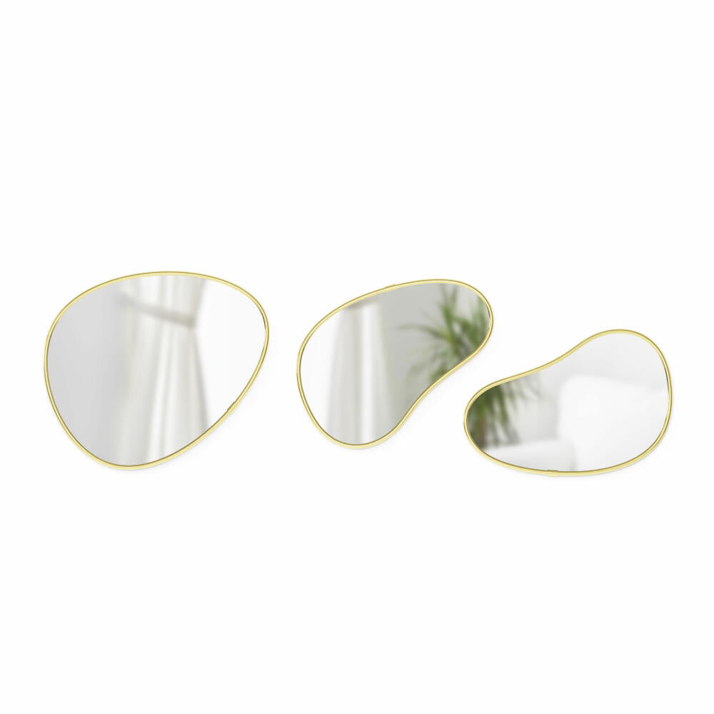 Umbra Wandspiegel 3er-Set Hubba Pebble, Spiegelglas, Messing, 1018566-104