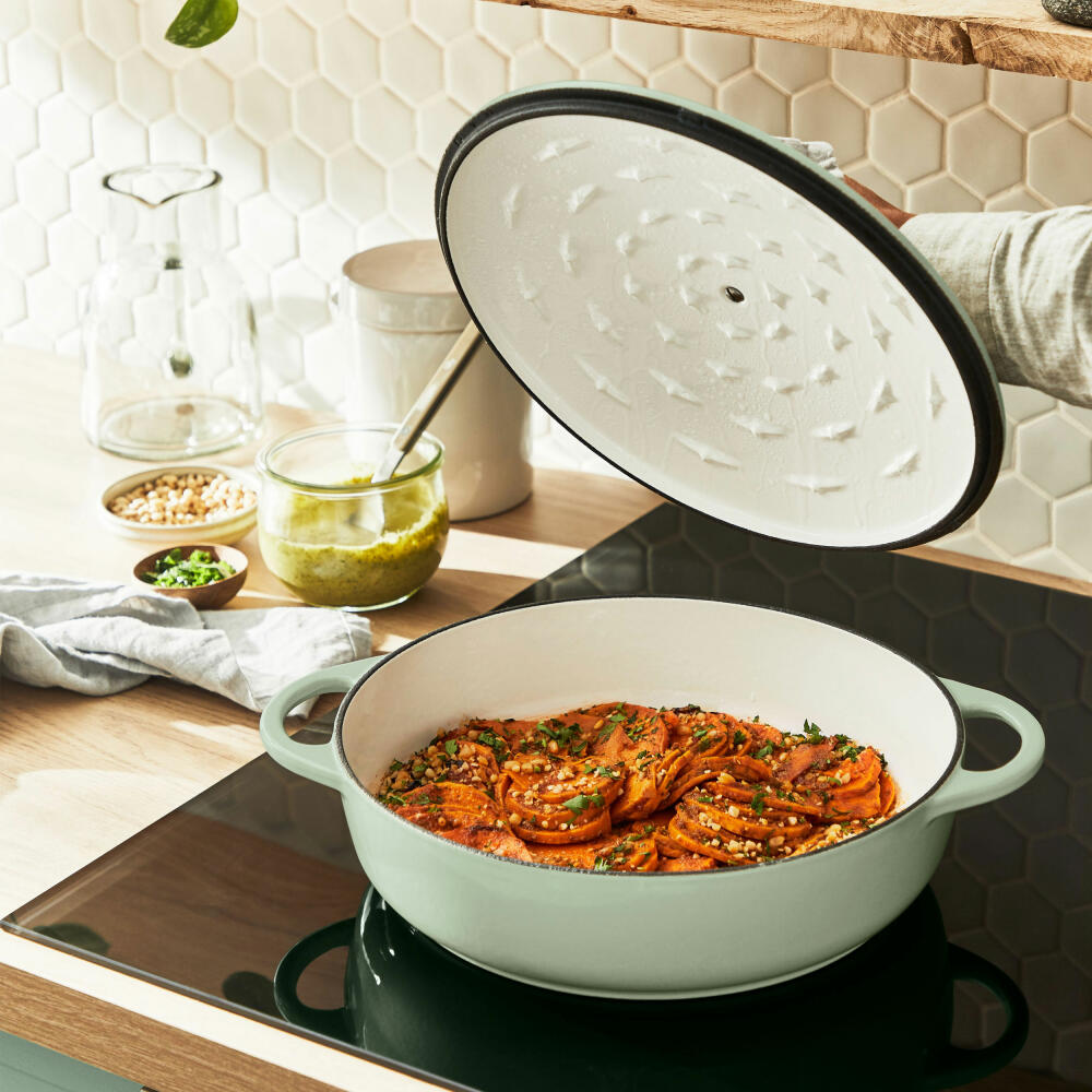 Tefal Lov Servierpfanne, Schmorpfanne, Sauteuse, Induktionsgeeignet, Gusseisen, Hellgrün, Ø 28 cm, E25872