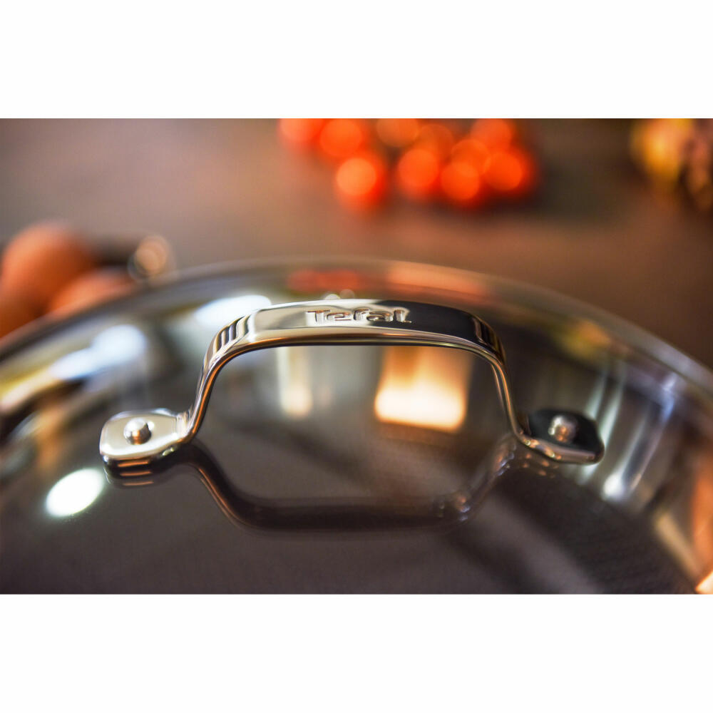 Tefal Eternal Mesh Wok Pan, with Lid, Wok Pan, Induction-Suitable, Stainless Steel, Ø 28 cm, E49716