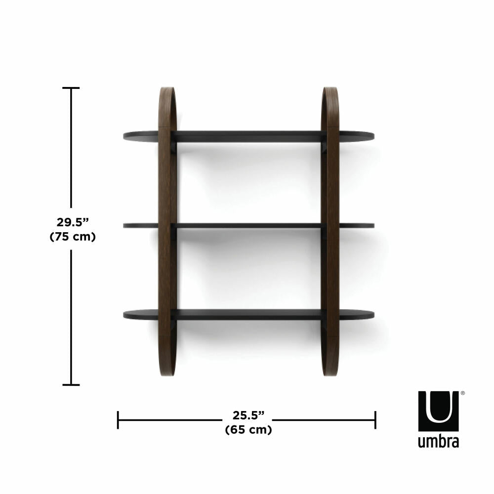 Umbra Wandregal Bellwood, Hängeregal mit 3 Ablagen, Bugholz, Schwarz / Walnuss, 1016859-048