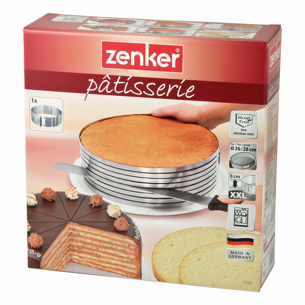 Zenker Patisserie Tortenboden-Schneidhilfe, Tortenring, Tortenschneider, Edelstahl, passend für Ø 26 / 28 cm, 7701