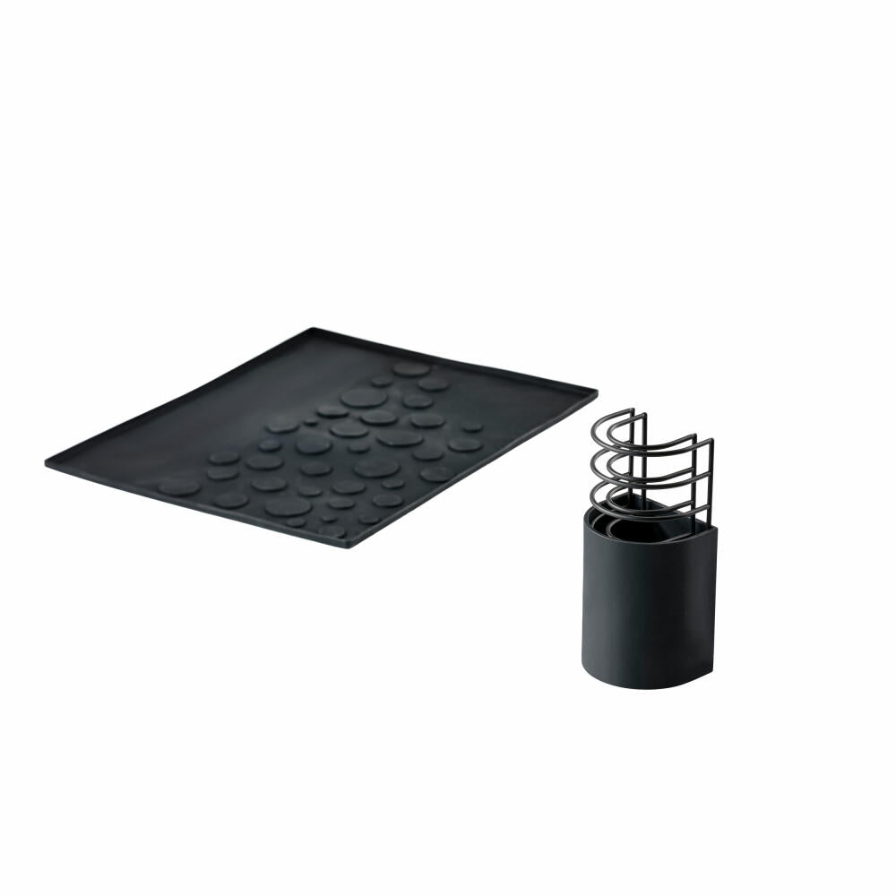 Zone Denmark draining mat set DIISH, 4-piece, dish rack, draining mat, draining rack, silicone / metal, black, 26658