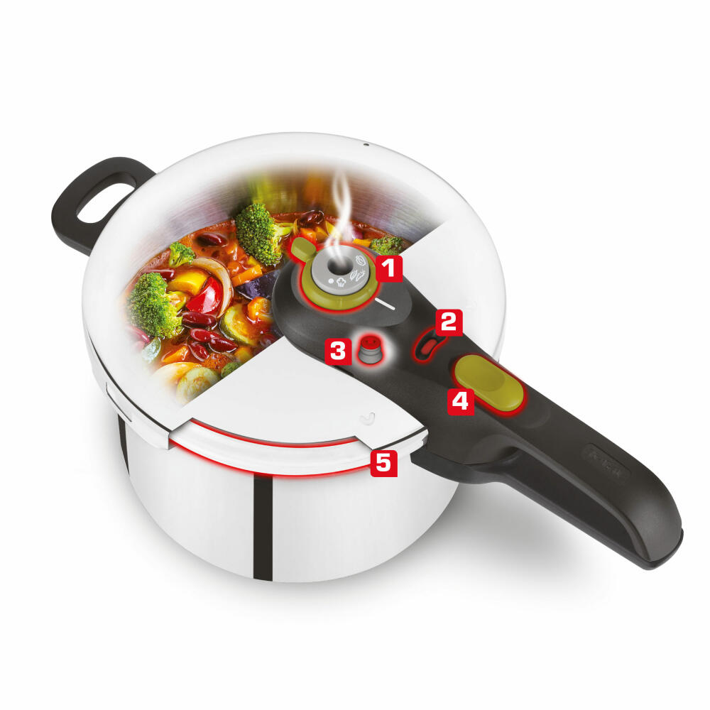 Tefal Secure 5 Neo Schnellkochtopf, mit Korb, Kochtopf, Topf, induktionsgeeignet, Edelstahl, 6 L, YS22Q25