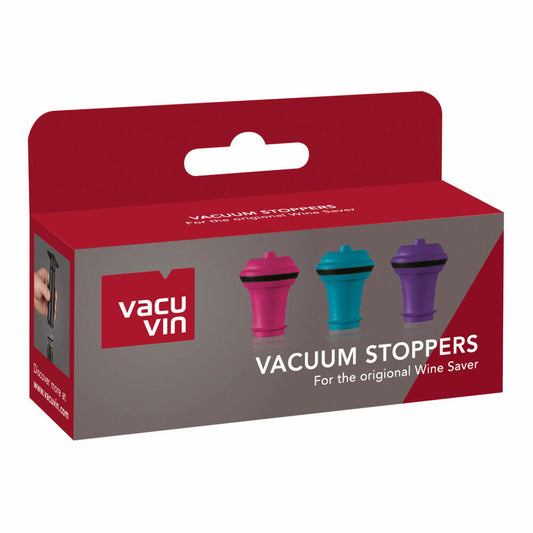 Vacu Vin Stopfen für Weinpumpe 3er Set Bunt, Flaschenverschluss, Vakuumstopfen, Kunststoff, Pink, Lila, Blau, 08850606