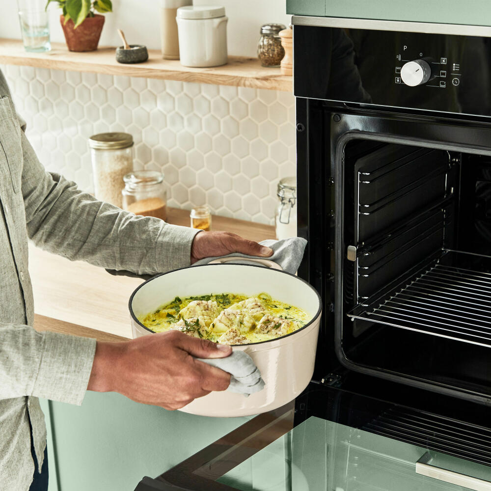 Tefal Lov Kochtopf, Gusseisentopf, Topf, Schmortopf, Induktionsgeeignet, Gusseisen, Beige, Ø 25 cm, E25904