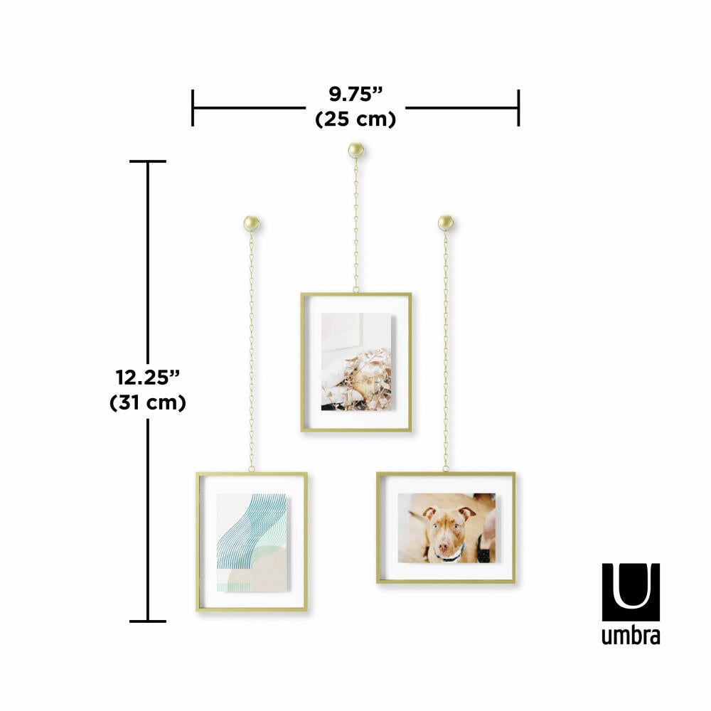 Umbra Bilderrahmen Fotochain 3-tlg., Wandrahmen, Fotorahmen, Eisen, Messing, 20x25 und 13x18 cm, 1017626-104