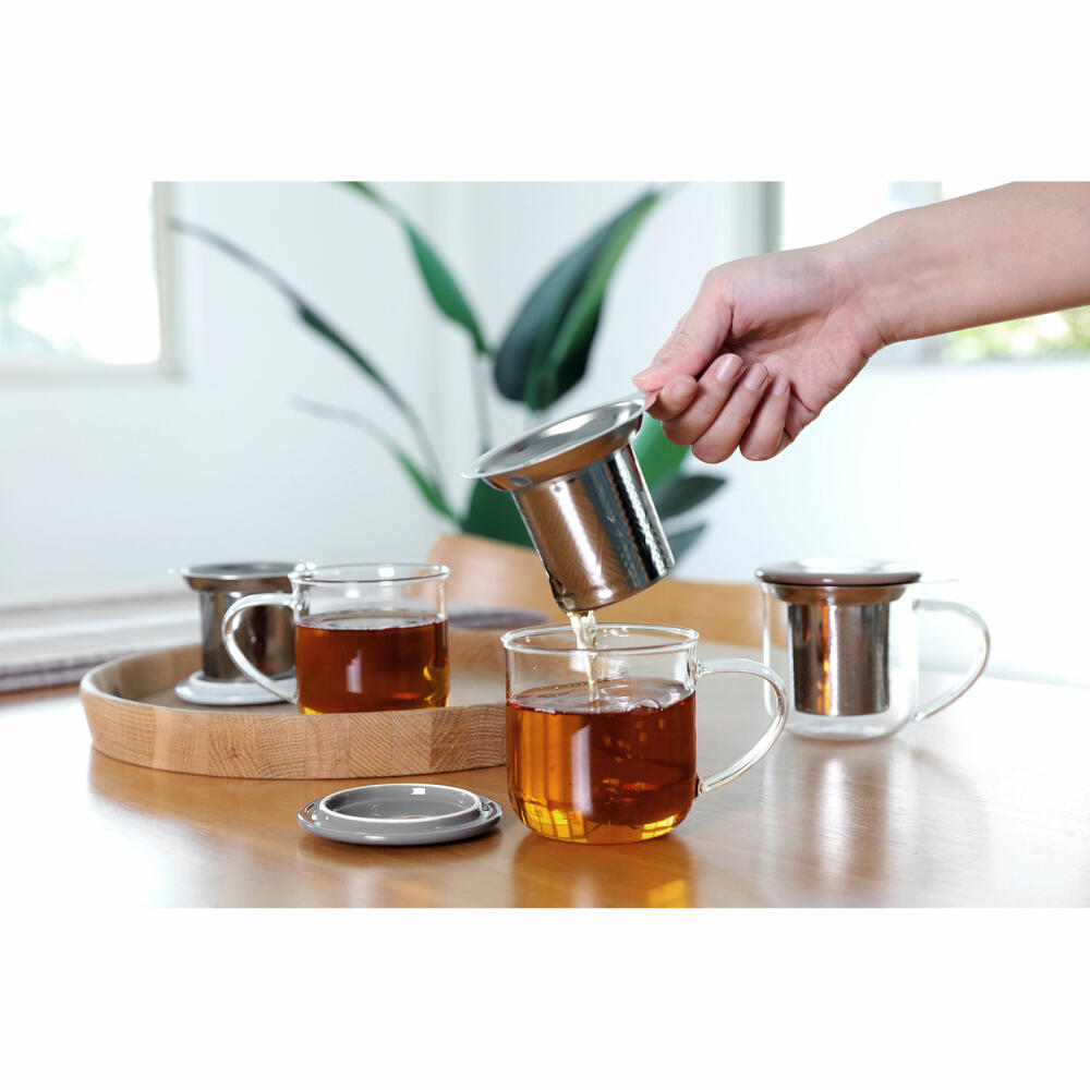 VIVA Minima glass cup Eva, with tea strainer and lid, cup, tea cup, borosilicate glass, grey, 400 ml, V82748