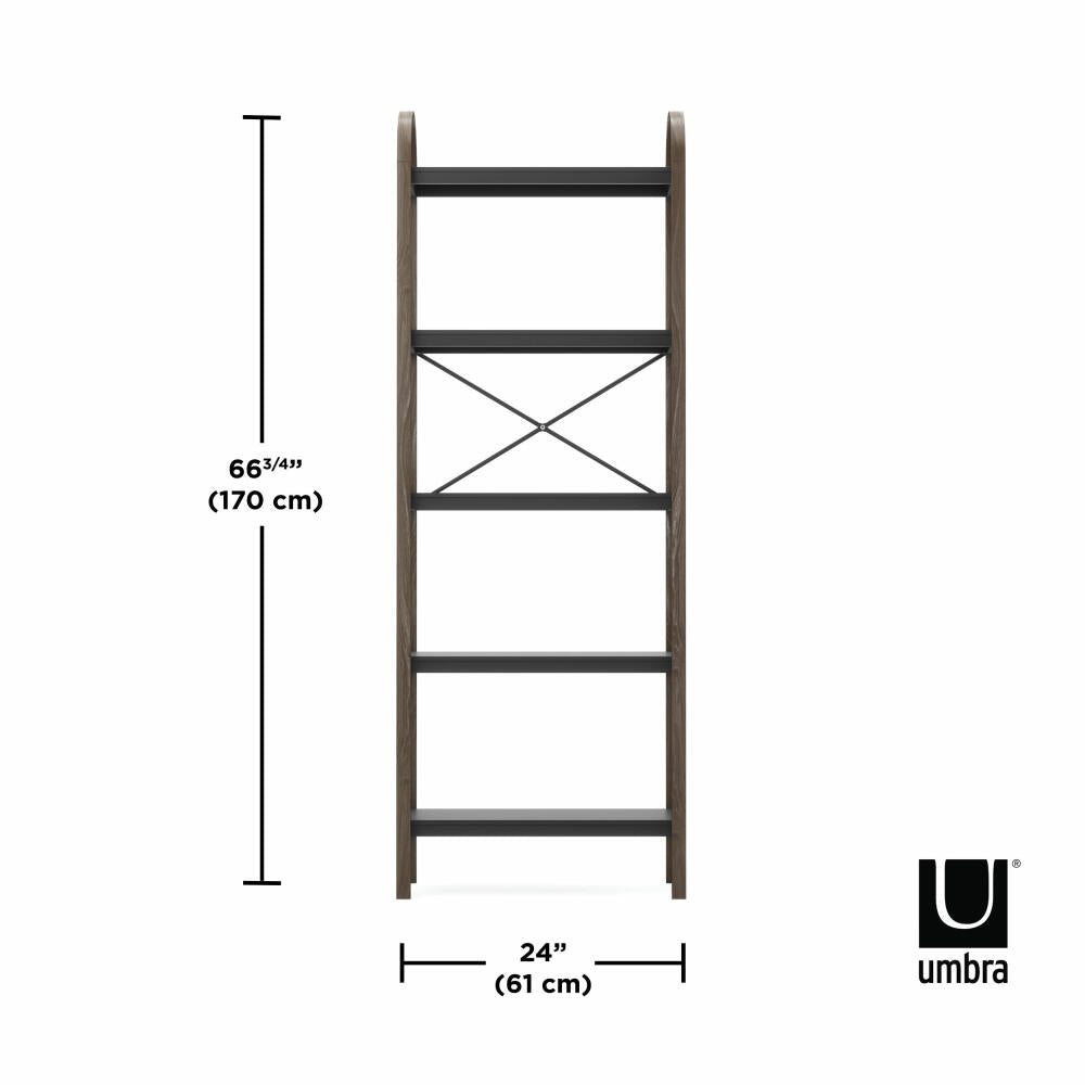 Umbra Regal Bellwood, freistehend mit 5 Ablagen, Standregal, Eschenholz, Schwarz / Walnuss, 1016840-048