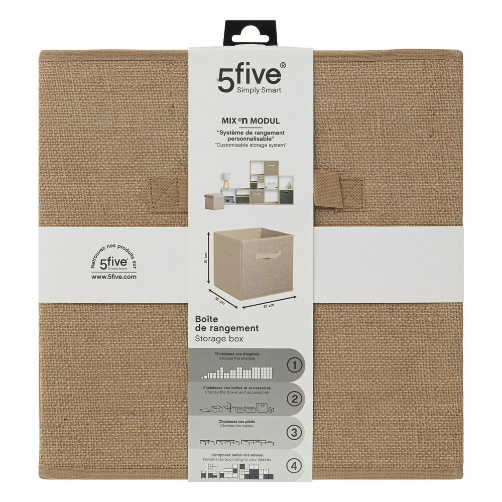 5five Simply Smart Storage Basket Mix N Module Jute, Cardboard, Jute Fiber, Plastic, Beige, 31 x 31 cm, 160386