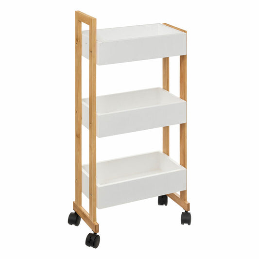 5five Simply Smart Serving Trolley Natureo, Rolling Shelf with 3 Levels, MDF, Bamboo, Plastic, White, 80 cm, 140853