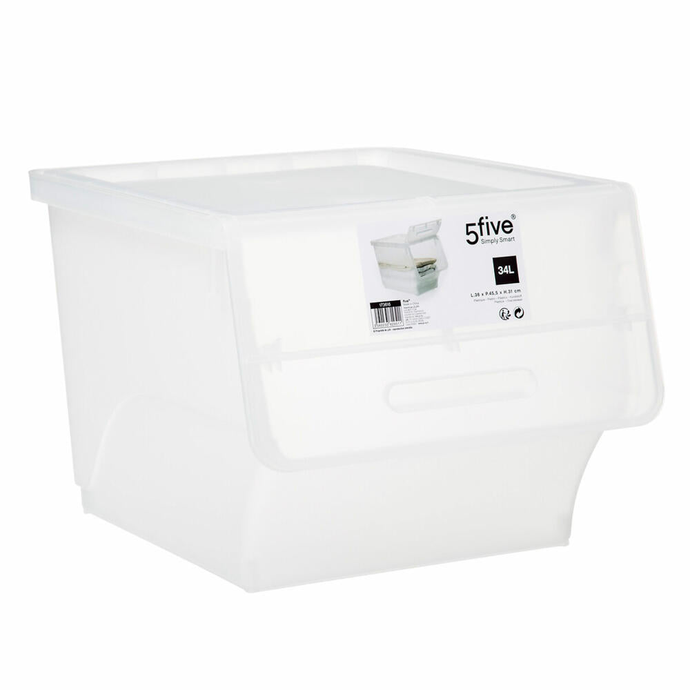 5five Simply Smart storage box with front flap, PP plastic, transparent, 34 liters, 173616