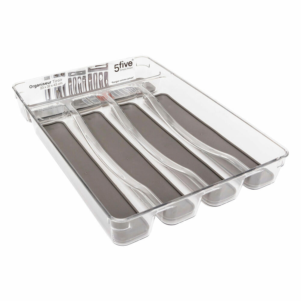 5five Simply Smart cutlery tray Tidy Smart with 5 compartments, PET plastic, TPE, grey, 32.5 x 23 cm, 146502