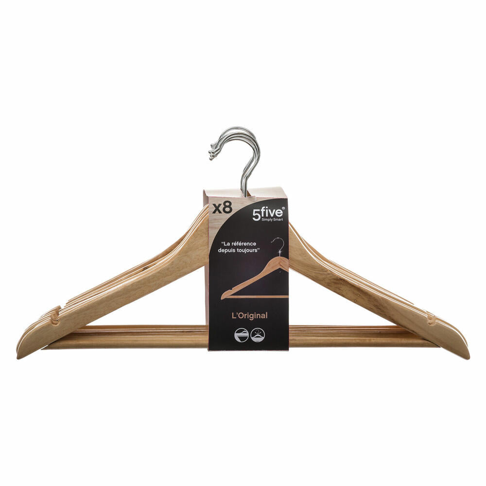 5five Simply Smart Clothes Hangers Set of 8 with Crossbar, Eucalyptus Wood, Steel, Beige, 151505