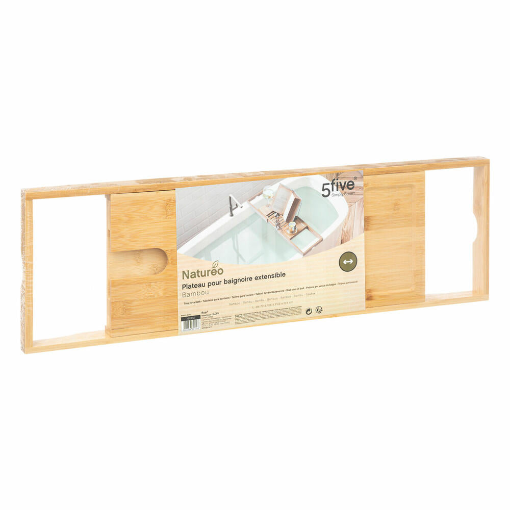 5five Simply Smart Extendable Bathtub Shelf Natureo, Bamboo, Stainless Steel, Beige, 70-105 cm, 160912