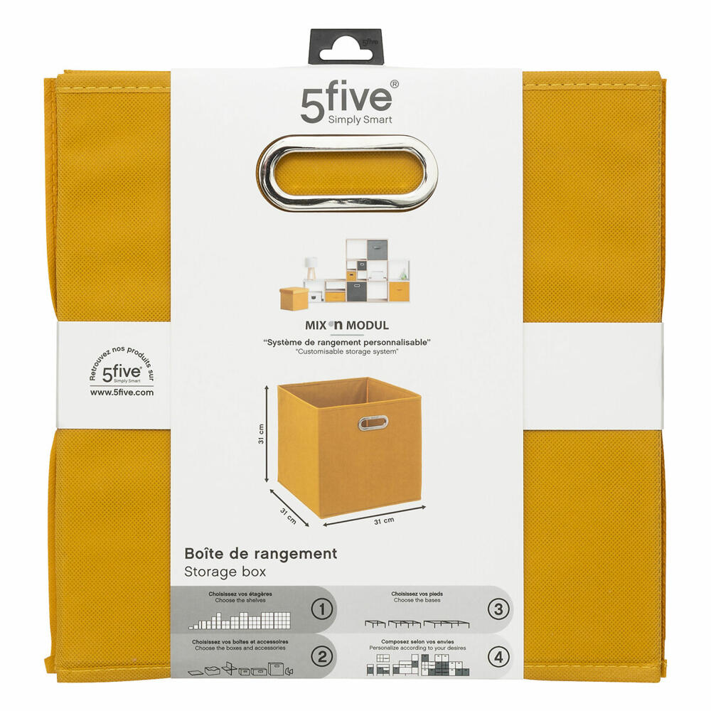 5five Simply Smart Storage Basket Mix N Module, Cardboard, PP Plastic, Mustard Yellow, 31 x 31 cm, 138885Q